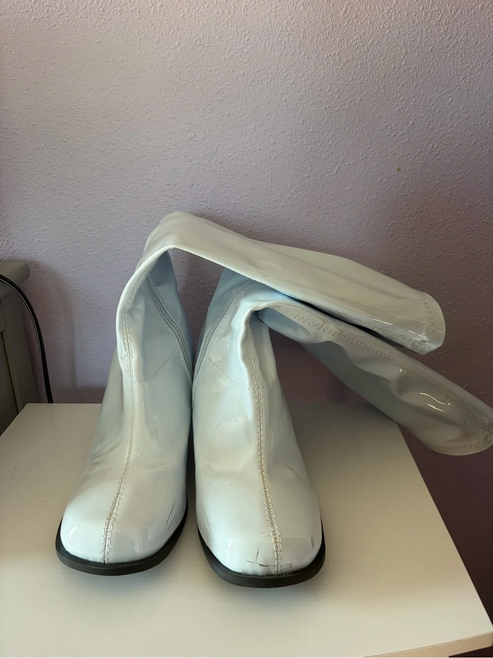 White Patent Knee-High Women's Gogo Boots - Classic Style